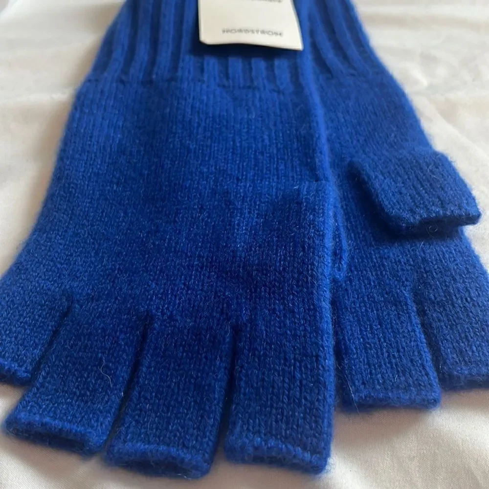 NORDSTROM WOMENS CASHMERE FINGERLESS GLOVES BLUE ONE SIZE NWT